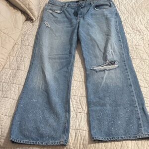 Hudson Jeans Wide Leg Distressed Light Wash Denim High Rise Flare Jeans Size 29